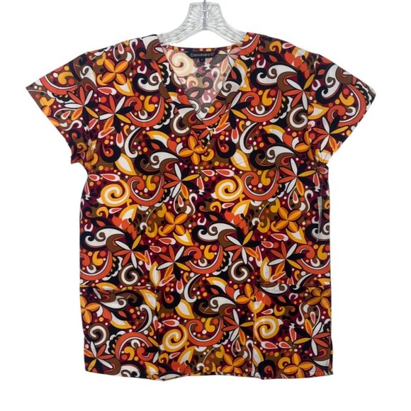 Cassandra O Scrub Shirt Top Womens Small Orange Yellow New Abstract Pattern - Picture 1 of 10